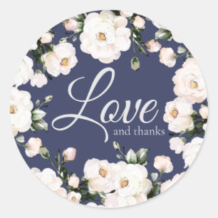 Liefde en Bedankt Paarse Elegant White Roses Weddi Ronde Sticker