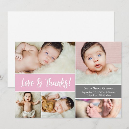 Liefde en Bedankt Pink Custom Foto's Baby shower (Voorkant / Achterkant)