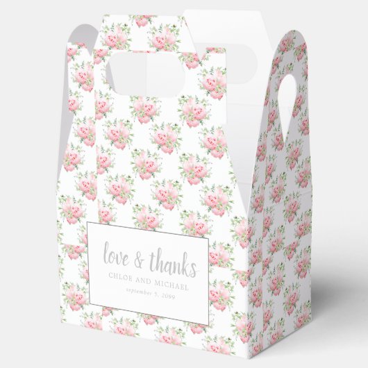 Liefde en Bedankt Pioen Roze Waterverf Bloemen Bedankdoosjes (Geopend)