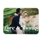 Liefde en Bedankt Retro Script Fotobruiloft Magneet (Horizontaal)