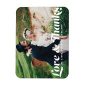 Liefde en Bedankt Retro Script Fotobruiloft Magneet (Verticaal)