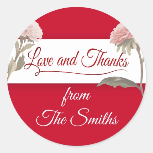 Liefde en Bedankt Ronde Sticker (Voorkant)