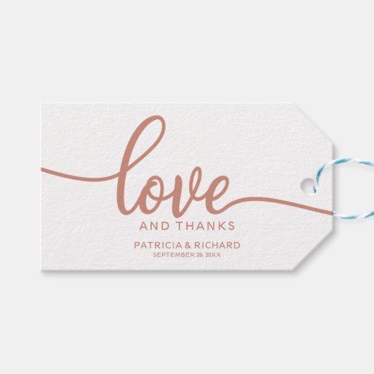 Liefde en Bedankt - Roos Gold Wedding Favor Labels Cadeaulabel (Voorkant (Horizontaal))