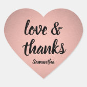 Liefde en Bedankt Roze Rose Gold Faux Folie Hartel Hart Sticker (Voorkant)