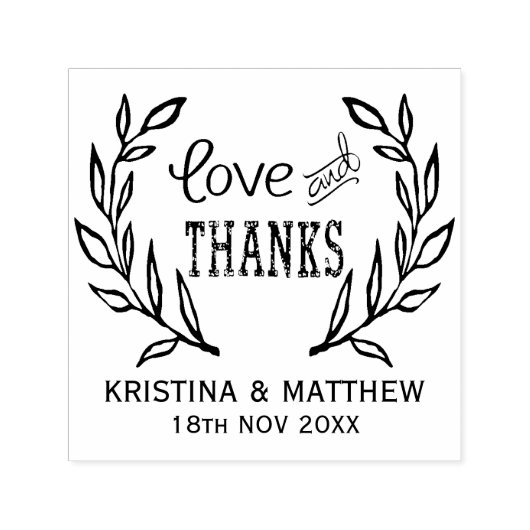 Liefde en Bedankt Rustieke Krans Zelfinkt Stempel (Design)