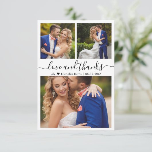 Liefde en Bedankt Script Foto Hart Bruiloft (Staand voorkant)