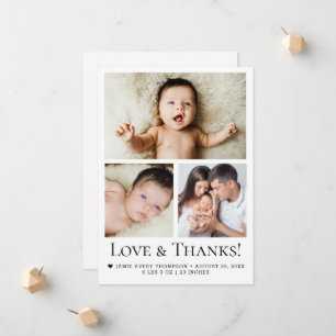 Liefde en Bedankt Typografie Baby Foto Geboorte Aankondiging