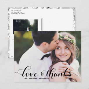 Liefde en Bedankt Whimsical Script Fotobruiloft Briefkaart