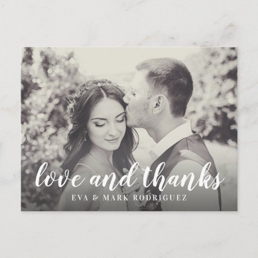 Liefde en Bedankt Wit Script Sepia Foto Dank U Briefkaart (Voorkant)