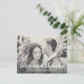 Liefde en Bedankt Wit Script Sepia Foto Dank U Briefkaart (Staand voorkant)
