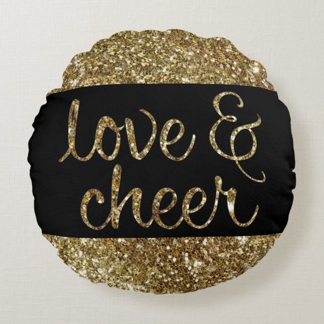 Liefde en Cheer Glitter Glimmend Effect Kerstmis Rond Kussen (Voorkant)