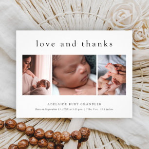Liefde en Dank 3 Foto Nieuwe Baby Dankkaart Fl Flyer