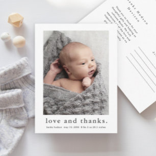 Liefde en Dank Baby Foto Geboorteaankondiging Briefkaart