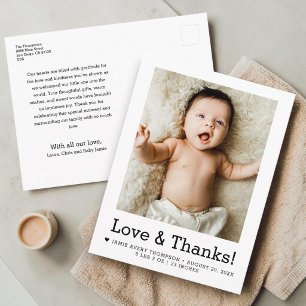 Liefde en Dank Baby Foto Geboorteaankondiging Briefkaart