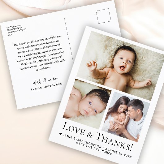 Liefde en Dank Baby Foto Geboorteaankondiging Briefkaart