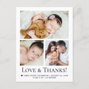 Liefde en Dank Baby Meisje Foto Geboorteaankondigi Briefkaart