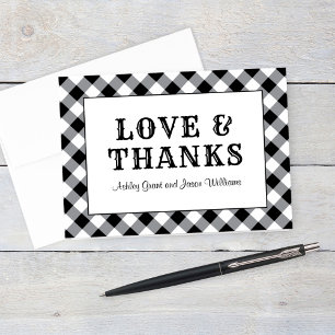 Liefde en Dank Black Gingham BBQ Bruiloft Bedankkaart