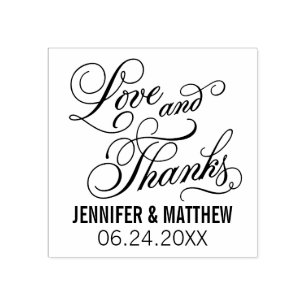 Liefde en Dank Calligrafie Script Bruiloft Rubberstempel