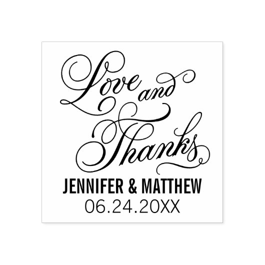 Liefde en Dank Calligrafie Script Bruiloft Rubberstempel (Afrduk)