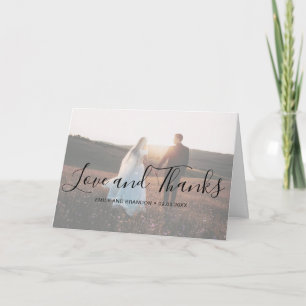 Liefde en Dank Elegant Script Foto Huwelijk Bedankkaart