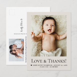 Liefde en Dank Foto's Geboorteaankondiging Beige Briefkaart