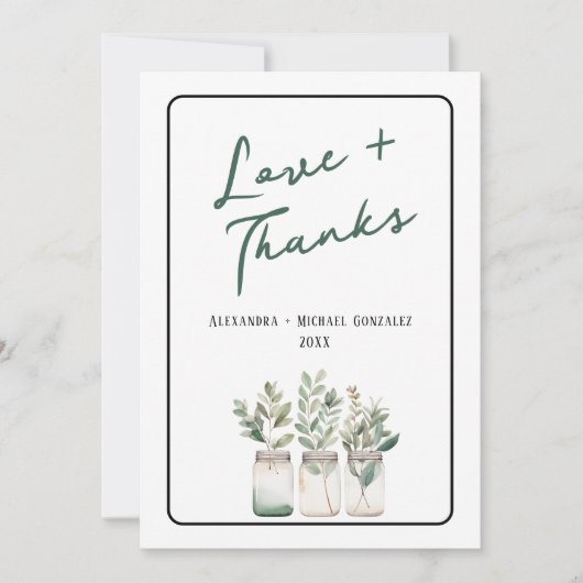 Liefde en Dank Groen Minimalistisch Bedankkaartje Bedankkaart (Voorkant)