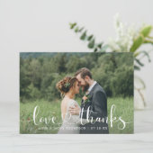 Liefde en Dank Hart Script Trouwfoto Bedankkaart (Staand voorkant)