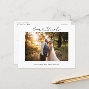 Liefde en Dank Hart Script Trouwfoto Briefkaart