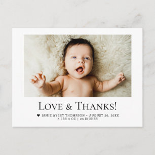 Liefde en Dank Horizontale Baby Foto Geboorte Stat Briefkaart