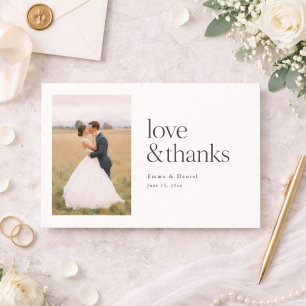 Liefde en Dank Minimalistische Chic Foto Huwelijk Bedankkaart