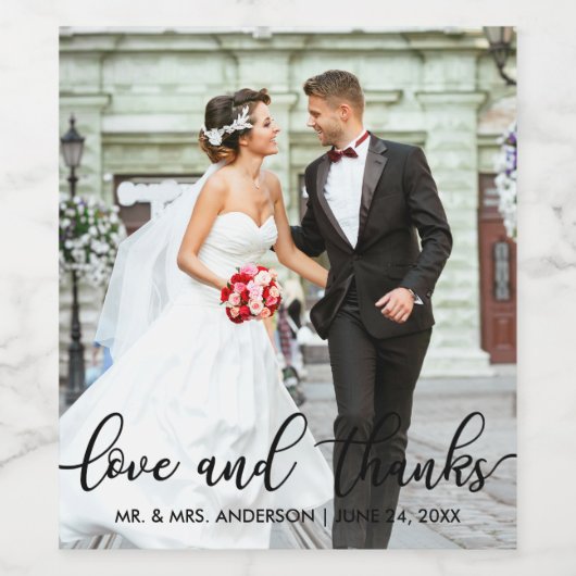 Liefde en Dank Modern Trouwfoto Dankjewel SB Wijn Etiket (Enkel label)