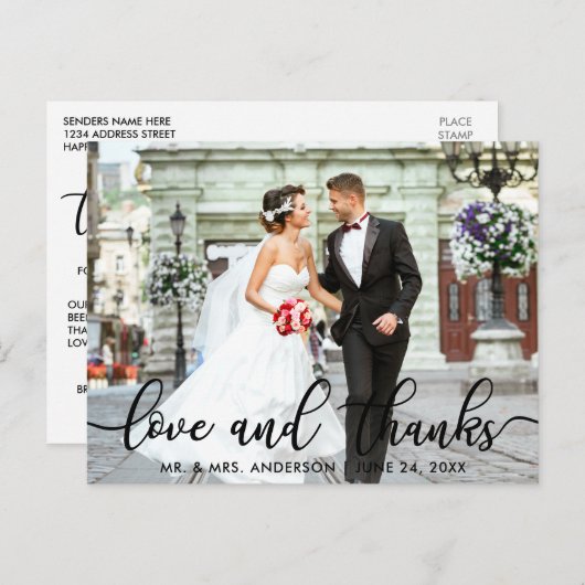 Liefde en Dank Moderne Trouwfoto Dankjewel SB Briefkaart (Voorkant / Achterkant)