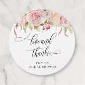 Liefde en Dank, Roze en Roze Gouden Bloemen Bedankjes Labels (Voorkant)