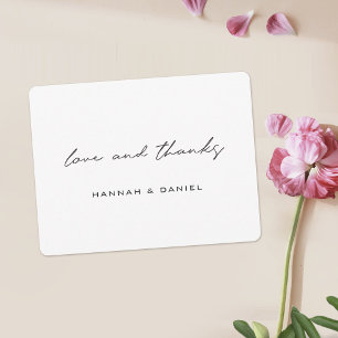 Liefde en Dank Simple Modern Zwarte Script Huwelij Bedankkaart