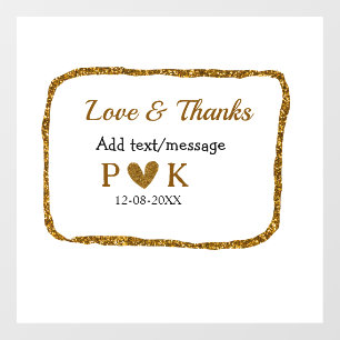 Liefde en dank toevoegen koppel naam gouden zwarte raamsticker