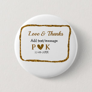 Liefde en dank toevoegen koppel naam gouden zwarte ronde button 5,7 cm