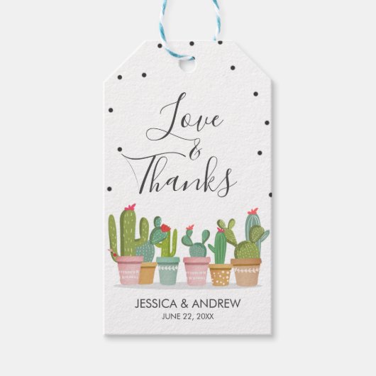 Liefde en Dank Trouwfeest Fiesta Cactus Mexicaans Cadeaulabel (Voorkant)