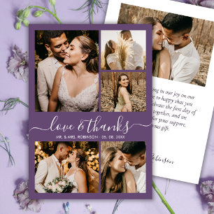 Liefde en Dank Trouwfoto Collage Mauve Paars Bruil Bedankkaart