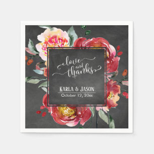 Liefde en Dank Typografie Rode Bloemen Schoolbord Servet