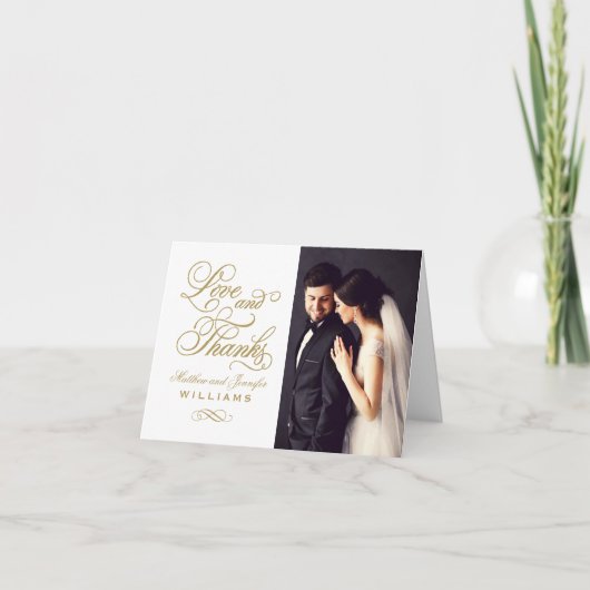 Liefde en Dank Wit Antiek Gouden Trouwfoto Bedankkaart (Voorkant)