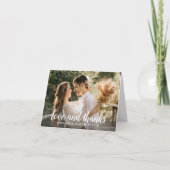 Liefde en Dank Wit Script Huwelijksfoto Bedankkaart (Voorkant)