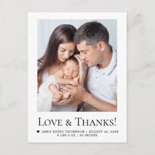 Liefde en dankbaarheid Baby Foto familieaankondigi Briefkaart