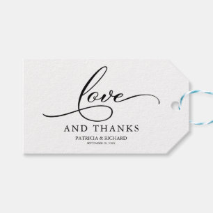 Liefde en Dankbaarheid Elegante Script Trouwgunstl Cadeaulabel