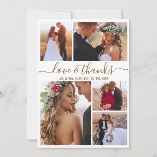 Liefde en Dankbaarheid Gouden Script Foto Collage  Bedankkaart
