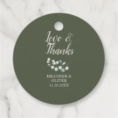 Liefde en Dankbaarheid Script Eucalyptus Bruiloft Bedankjes Labels (Achterkant)