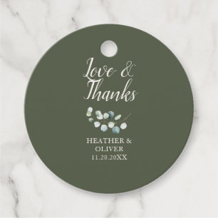 Liefde en Dankbaarheid Script Eucalyptus Bruiloft Bedankjes Labels