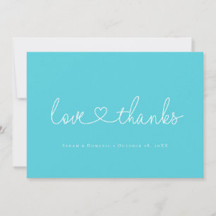 Liefde en dankbaarheid script hart foto cyaanblauw bedankkaart