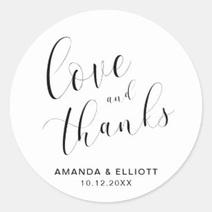 Liefde en Dankbaarheid Zwart Witte Elegante Trouwg Ronde Sticker