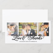 Liefde en dankbaarheid Zwarte Script 3-foto Bedankkaart (Voorkant / Achterkant)