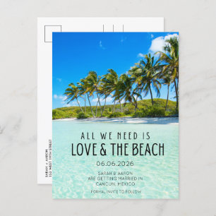 Liefde en de Beach Destination Wedding Save Date Aankondigingskaart
